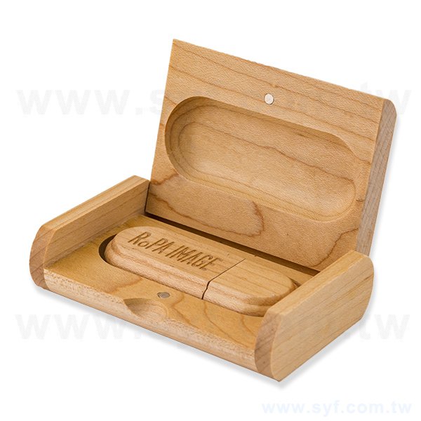 原木質感掀蓋式木盒-隨身碟包裝盒-可烙印企業LOGO