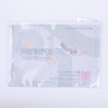 單層拉鍊袋-PVC網格拉鍊材質W34xH24m-一面網格一面透明PVC印刷_1