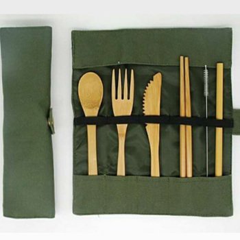 竹木製餐具6件組-筷.叉.匙.刀.吸管.刷子-附帆布套收納袋_0