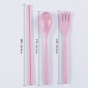 小麥桔梗餐具3件組-筷.叉.匙-附透明塑膠收納盒-靜音卡扣設計_1