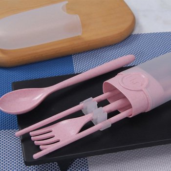 小麥桔梗餐具3件組-筷.叉.匙-附透明塑膠收納盒-靜音卡扣設計_2