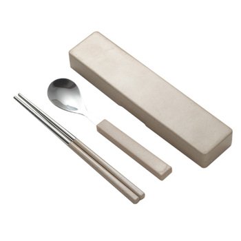 不鏽鋼餐具2件組-筷.匙-附小麥收納盒-靜音卡扣設計_0