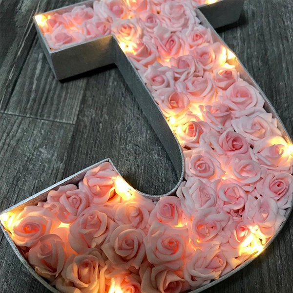 粉色布玫瑰LED字母擺飾-婚禮裝飾_6