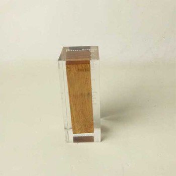 方型透明壓克力木製紙鎮_2