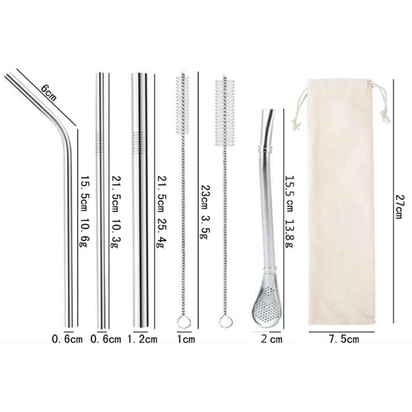 304不銹鋼吸管攪棒勺-6件組-麻布束口袋-2