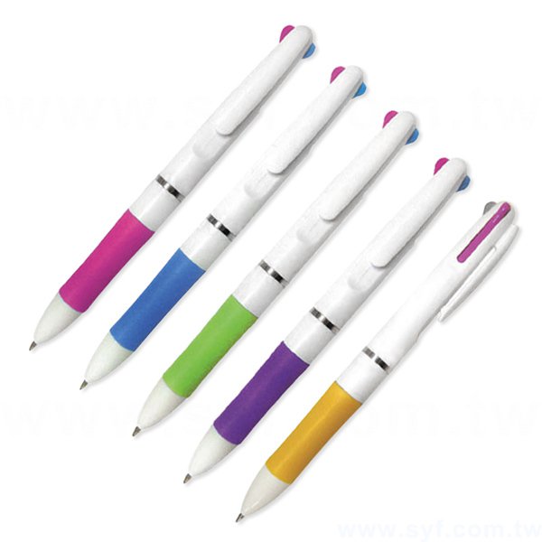 多色廣告筆-三色筆芯白桿防滑筆管-多色原子筆-五款筆桿可選_0