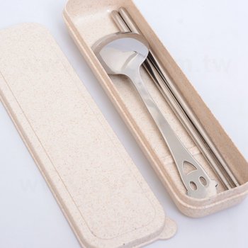 不鏽鋼餐具2件組-筷.匙(開心笑臉款)-附小麥收納盒_1