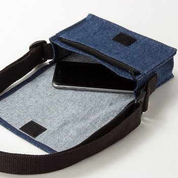 牛仔布書包-小型斜揹書包/拉鍊夾層+染深藍色-單面單色印刷_0