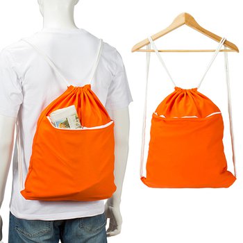 斜紋布後背包-大 150D/可選色/前拉鍊袋-單面單色束口背包_7