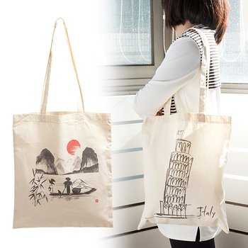 肩揹環保袋-本白棉布-單面彩色印刷購物袋_1