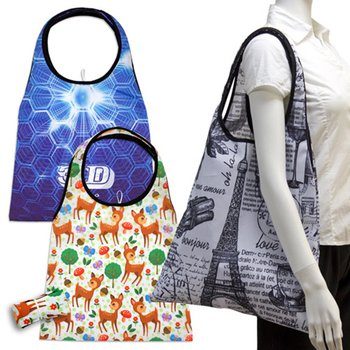 肩揹摺疊環保袋-75D染白雙透布-雙面彩色印刷手提袋_0