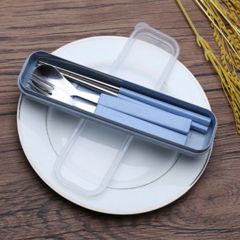 不鏽鋼餐具3件組-筷.叉.匙(塑料柄)-附小麥收納盒-透明塑膠蓋-預算1萬元內_2