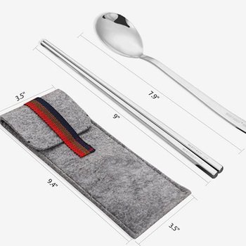 304不鏽鋼餐具2件組-筷.匙-附毛氈布套收納袋_0