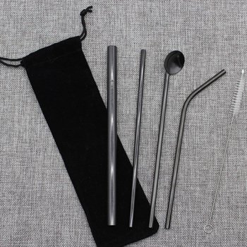不鏽鋼餐具5件組-匙.吸管x3.刷子-附絨布束口收納袋_1