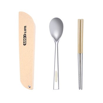 不鏽鋼餐具2件組-筷.匙-附小麥收納盒-靜音卡扣設計_0