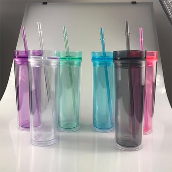 雙層壓克力附吸管透明塑膠水杯-可客製化印刷企業LOGO_2