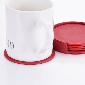 圓型皮革杯墊(紅)-隔熱杯墊壓印/雷雕印刷(一組5個)-可客製化印刷LOGO_4