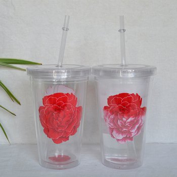 玫瑰變色附吸管塑膠隨手杯-可客製化印刷LOGO_1