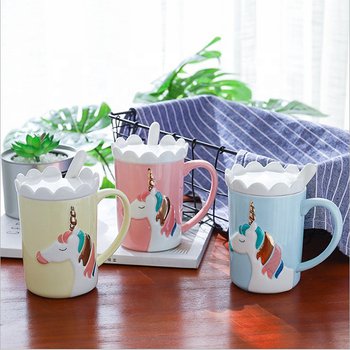 350ml獨角獸陶瓷馬克杯-附蓋子湯匙_1