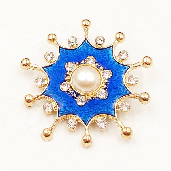 高品質藍色半透明琺瑯水鑽珍珠別針-1