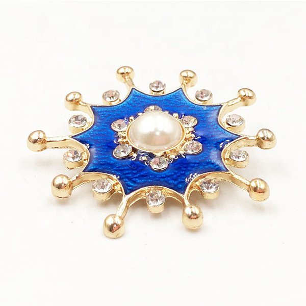 高品質藍色半透明琺瑯水鑽珍珠別針-2