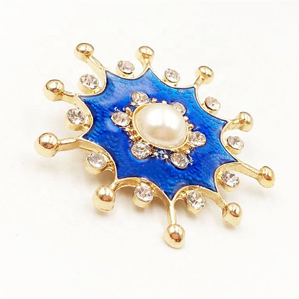高品質藍色半透明琺瑯水鑽珍珠別針-3