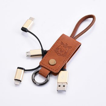 三合一充電線-伸縮拉繩皮革鑰匙圈充電線-可客製化印刷/烙印企業LOGO或宣傳標語_3