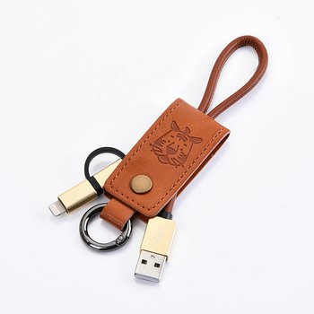二合一充電線-伸縮拉繩皮革鑰匙圈充電線-可客製化印刷/烙印企業LOGO或宣傳標語_0