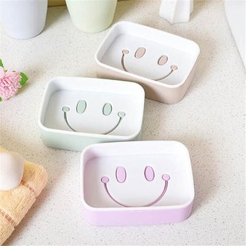 桌上型雙層塑料肥皂盒-笑臉長方形_0