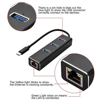 Type-C接口HUB集線器-3USB-鋁合金材質-可連接網路線_3