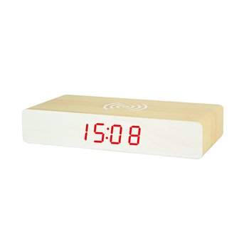 木製LED無線充電器桌上電子鬧鐘_0
