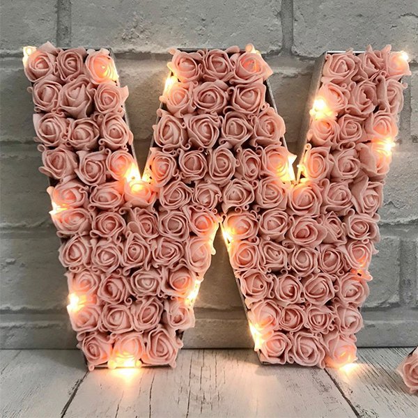 粉色布玫瑰LED字母擺飾-婚禮裝飾_2