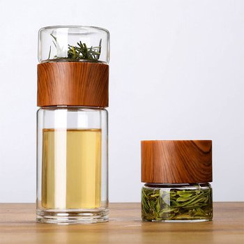 250ml木蓋雙層玻璃 | 茶水分離杯(客製化印刷LOGO)_1