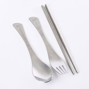 不鏽鋼餐具3件組-筷.叉.匙(魚尾型款)-無收納盒_0