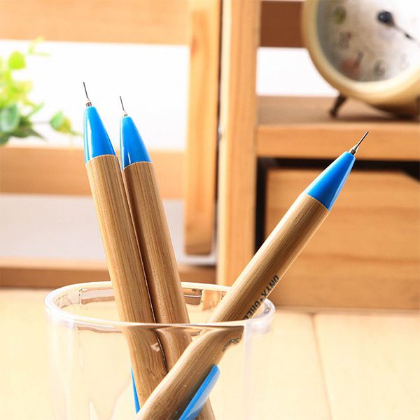 竹製藍色筆夾自動鉛筆_3