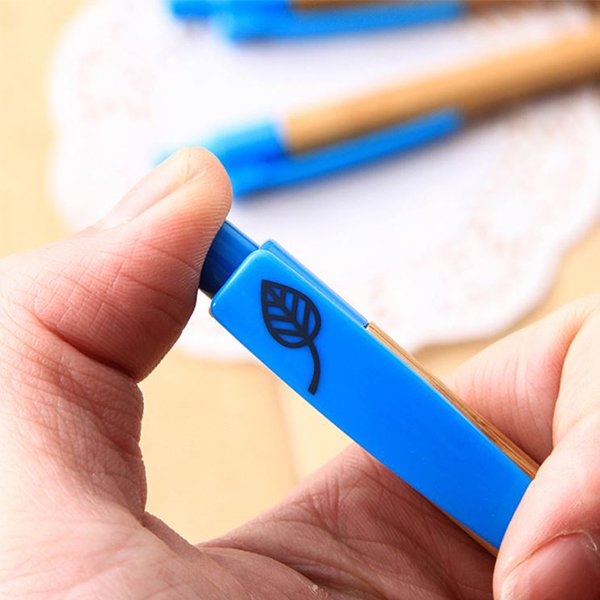 竹製藍色筆夾自動鉛筆_5