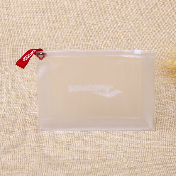 紅色緞帶PVC透明磨砂拉鍊袋-1