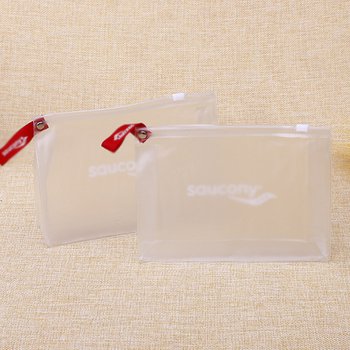 PVC透明磨砂夾鏈袋-21x15x3cm-有底附紅色緞帶_1