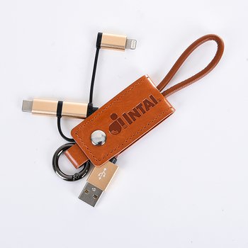 三合一充電線-伸縮拉繩皮革鑰匙圈充電線-可客製化印刷/烙印企業LOGO或宣傳標語_0