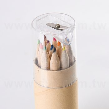 12色短彩色鉛筆-牛皮紙圓筒+削鉛筆器透明蓋_1