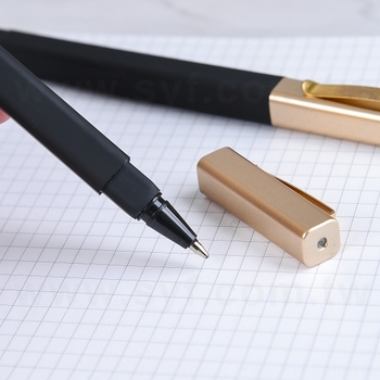 廣告筆-四方霧面噴膠筆管禮品-金色蓋子-單色原子筆-可印LOGO_3