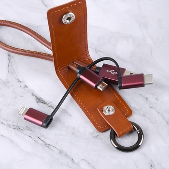 三合一充電線-伸縮拉繩皮革鑰匙圈充電線-可客製化印刷企業LOGO_2