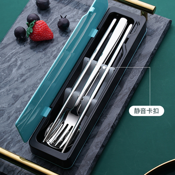 304不鏽鋼餐具3件組-筷.叉.匙-附滑蓋PP塑膠收納盒-掛勾設計_5