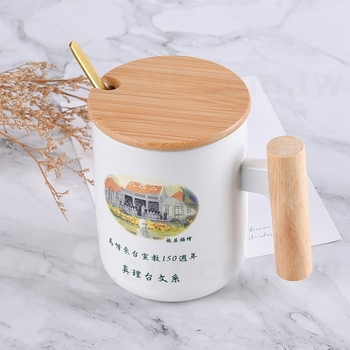 350ml竹蓋木把手陶瓷馬克杯(附湯匙)_4