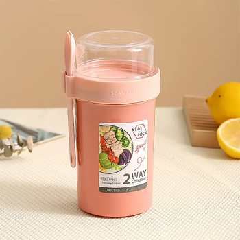 400ml​沙拉杯食品儲存容器塑料杯帶勺子和蓋子_1