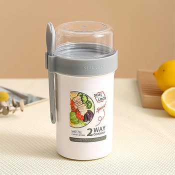400ml​沙拉杯食品儲存容器塑料杯帶勺子和蓋子_3
