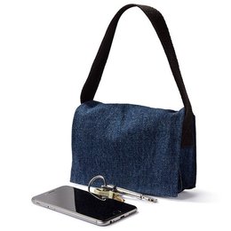 牛仔布書包-小型手提書包/拉鍊夾層+染深藍色-單面單色印刷