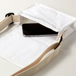 色帆布書包-小型斜揹書包/拉鍊夾層-漂白色-單面單色印刷