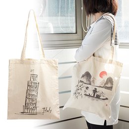 肩揹環保袋-本白棉布-單面彩色印刷購物袋