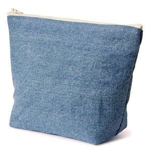 牛仔布化妝包-W21.5xH14.5xD8cm水藍有底拉鍊袋(寬底)-單面單色收納包印刷